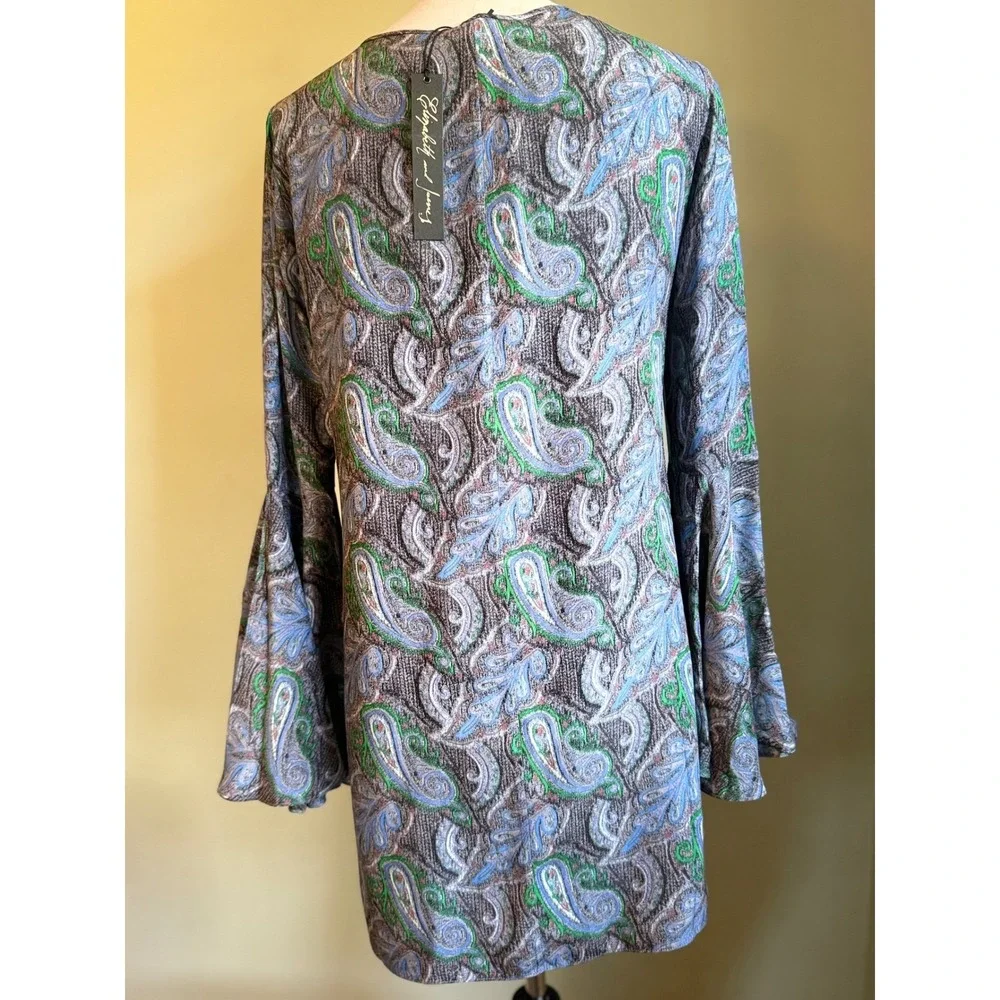 Elizabeth James Paisley boho blue xs Bell Silk Mini Dress‎ cottage fairy Y2K